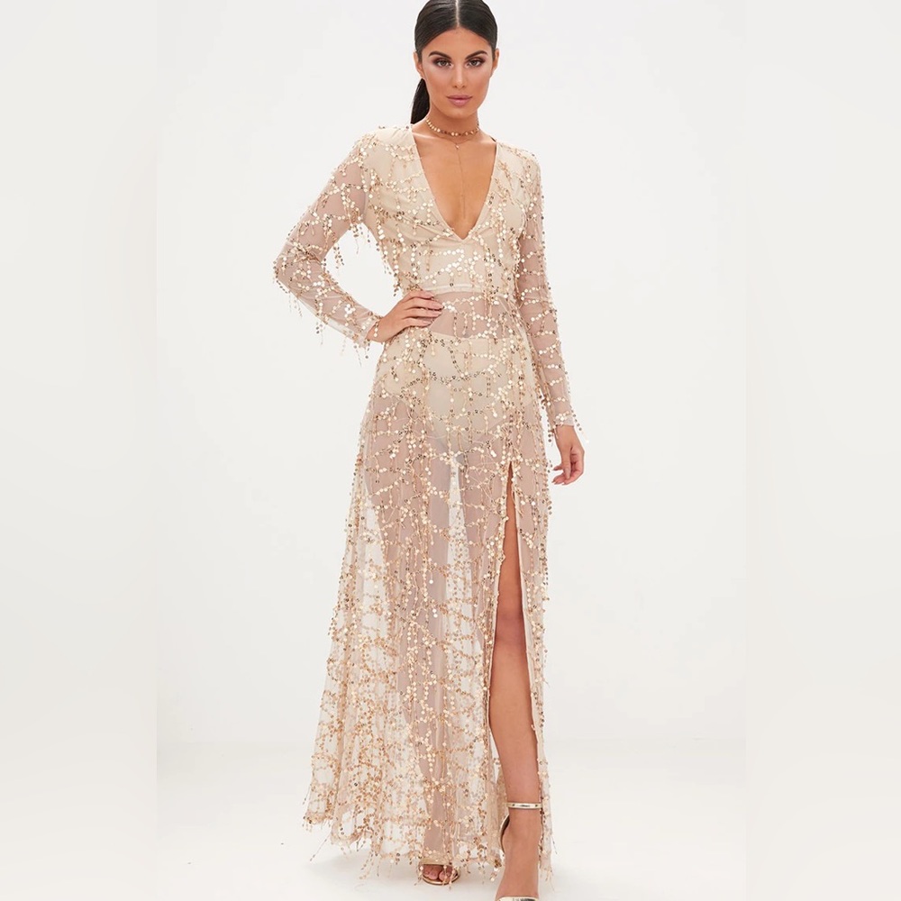 Pretty little thing gold sequin maxi dress